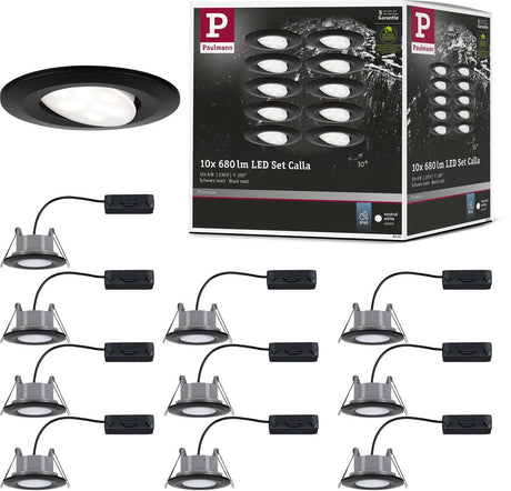 Paulmann LED Einbauleuchte Calla Basisset schwenkbar IP65 rund 90 mm 30° 10x6W 10x500lm 230V 4000K Schwarz matt
