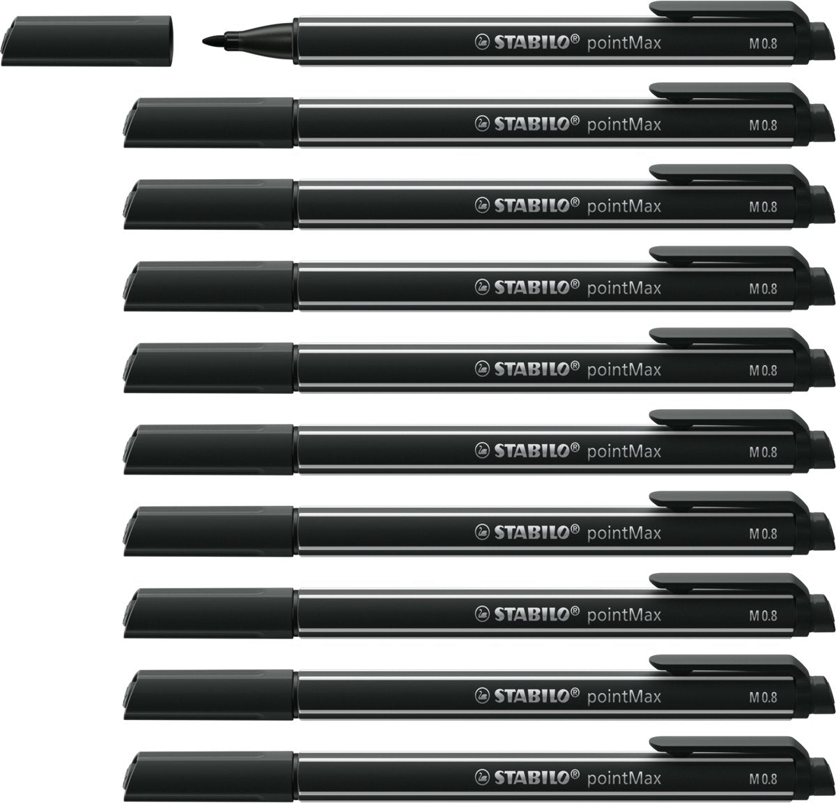 Stabilo pointmax - hardtip fineliner 0,8 mm - nylon punt - zwart - doos 10 stuks