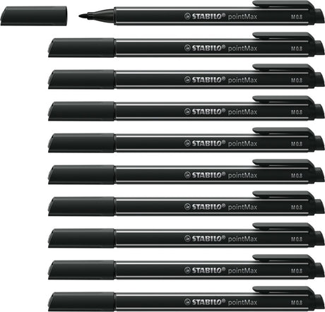 Stabilo pointmax - hardtip fineliner 0,8 mm - nylon punt - zwart - doos 10 stuks