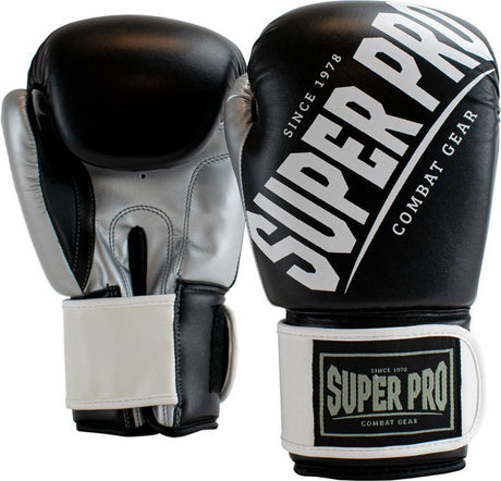 Super pro combat gear (kick)bokshandschoenen rebel zwart grijs wit 16oz