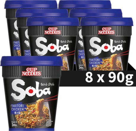 Nissin Soba-Cup-Nudeln – Nudeln im Yakitori-Wok-Stil – Instantnudeln – 8 Stück