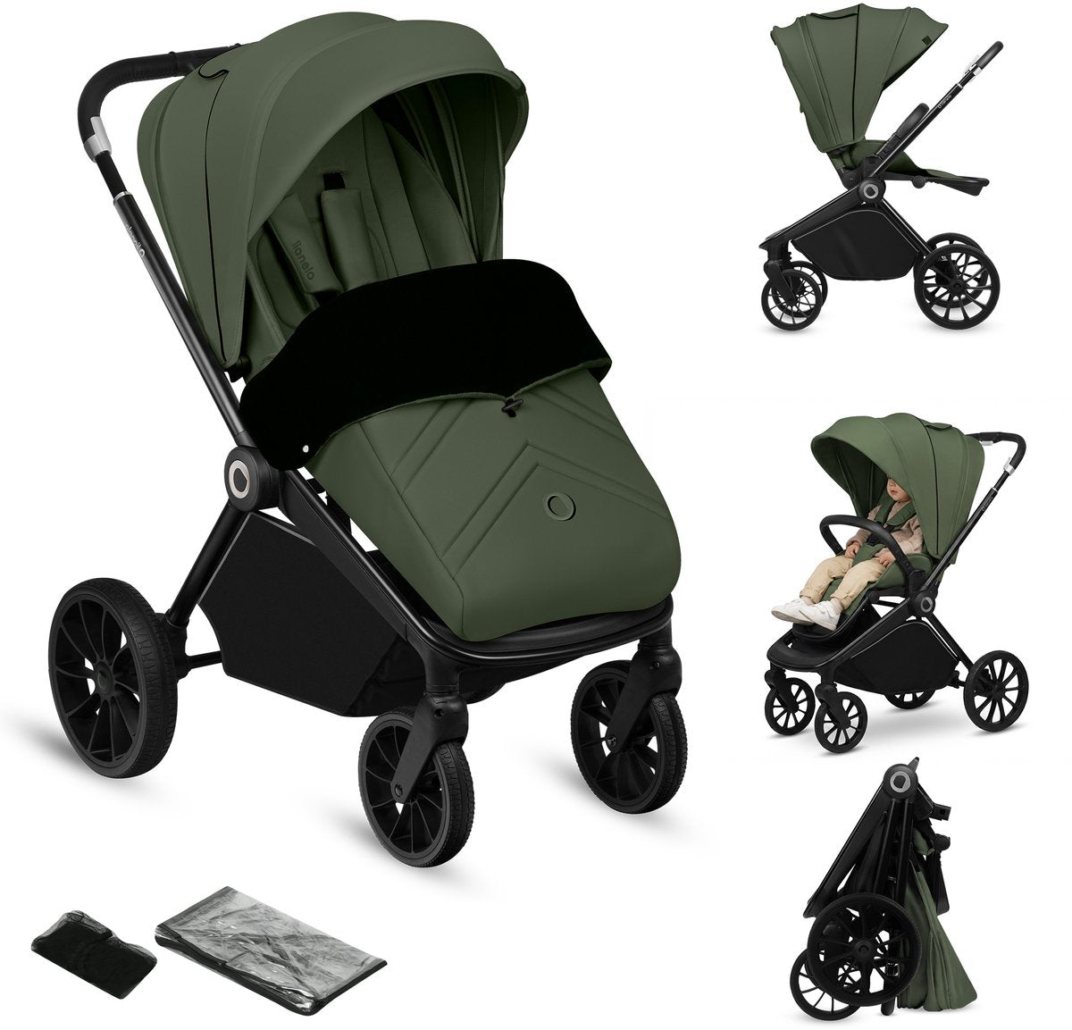 Lionelo Mika Plus Kinderwagen – All-Terrain-Räder – Leichtgewicht – verstellbarer Sitz – XXL-Verdeck mit UPF 50+ – kompakt faltbar – inklusive Zubehör