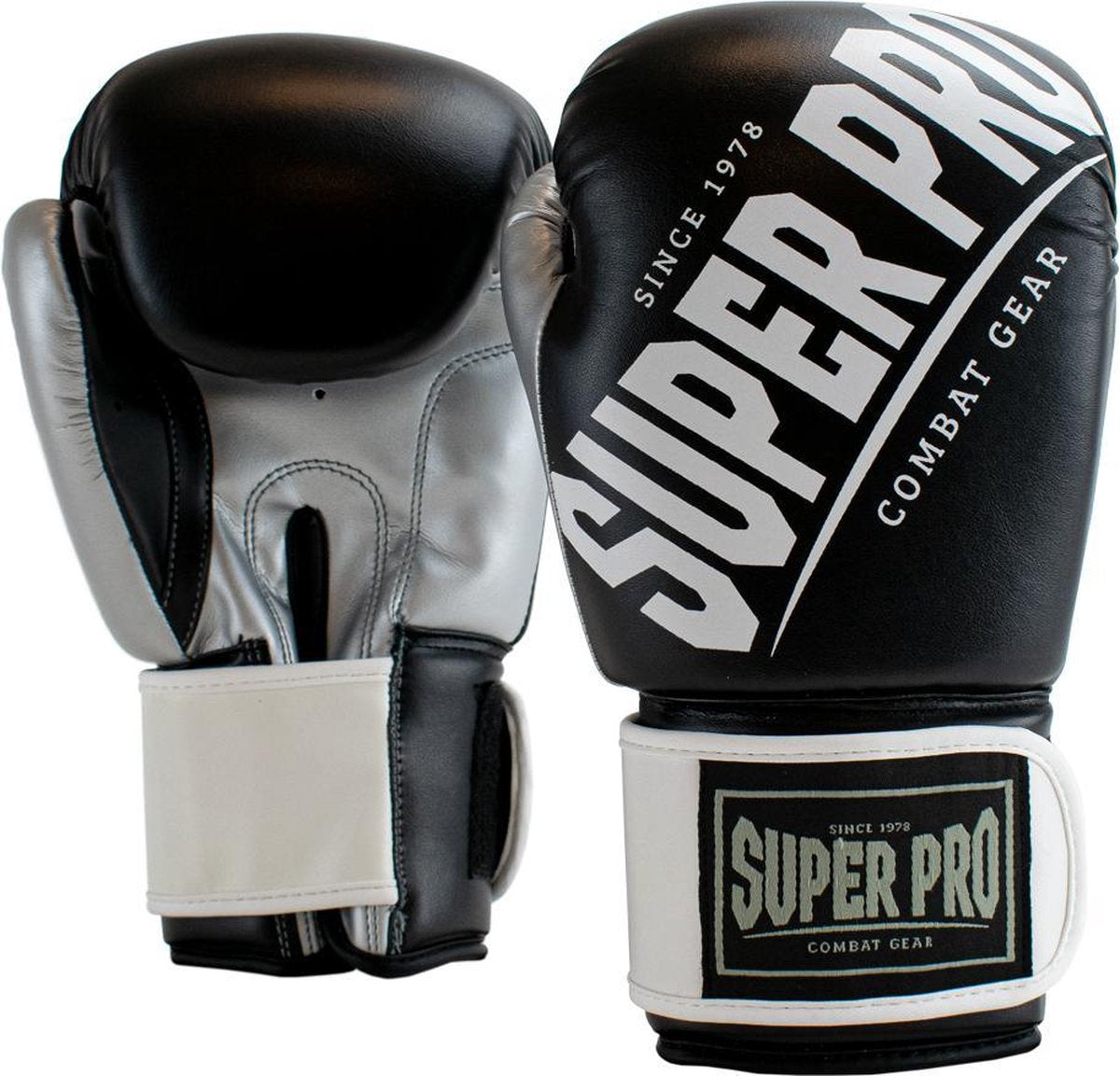 Super pro combat gear (kick)bokshandschoenen rebel zwart grijs wit 10oz