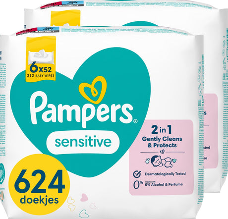 Pampers Sensitive Babyfeuchttücher – parfümfrei – 12 x 52 Babyfeuchttücher