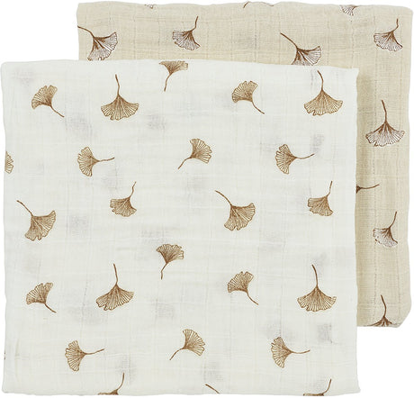 Meyco Baby Ginkgo vorgewaschene hydrophile Tücher – 2er-Pack – vorgewaschene hydrophile Tücher – cremefarbener weicher Sand – 70 x 70 cm
