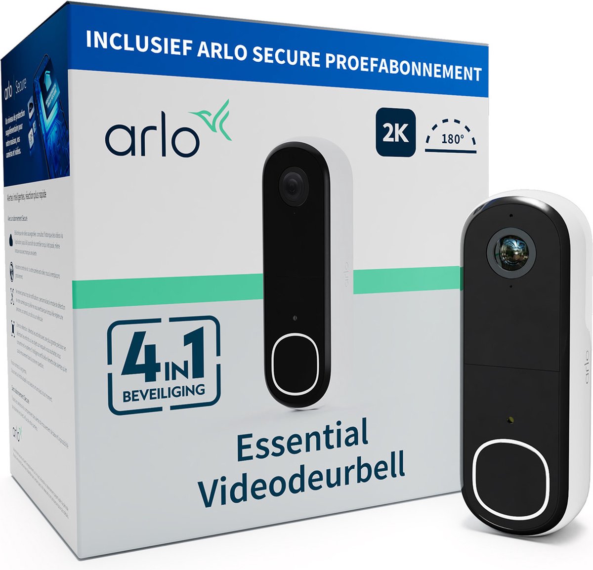 Arlo 2k kabellose Video-Türklingel mit Kamera, 1 Türklingel, weiß