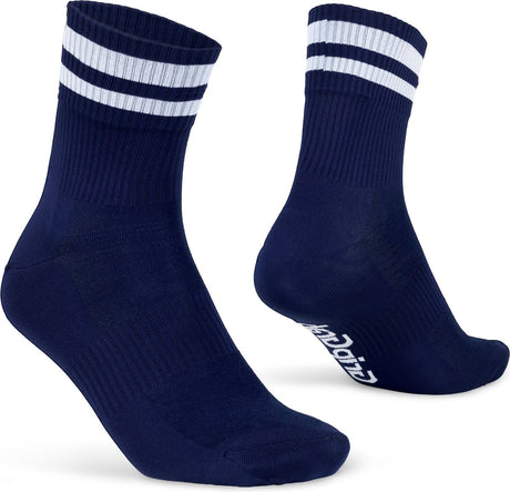 Gripgrab - Original Stripes Crew Sommer-Radsocken gestreifte Retro-Radsocken Coolmax - Unisex - Marineblau - Größe S (38-41)