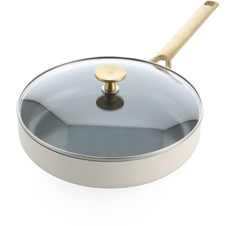 BK Sublime Schmorpfanne 28 cm mit Deckel – 3,6 l – PFAS-freie Antihaftbeschichtung – Schmorpfanne Induktion – Keramikpfanne – ofenfest bis 220 °C – mit Glasdeckel – Creme