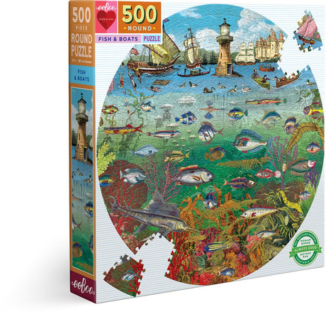 Eeboo Fisch und Boot (500) – rundes Puzzle