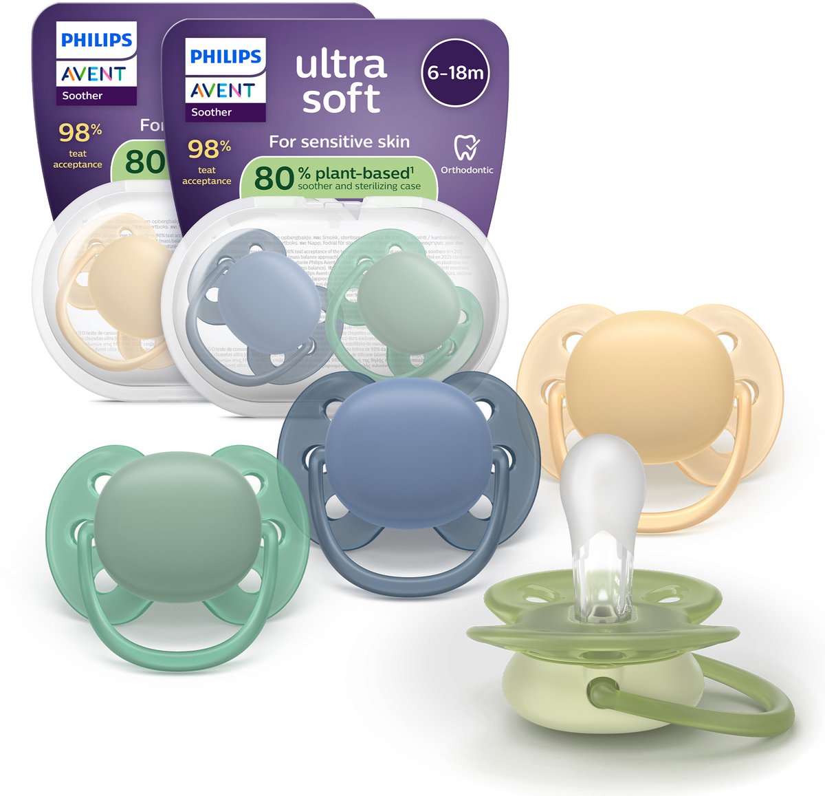 Philips avent ultra soft – superzachte siliconen fopspeen (6-18 mnd) – voor gevoelige huid – 4 stuks - scf091 53
