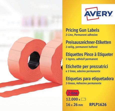 Avery prijstangetiket rood - 2 regels 18tekens perm. 26x16m