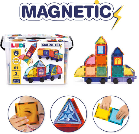 Ludi - Magnettafeln - Magnetfliesen - Themenfahrzeuge - 61 Stück