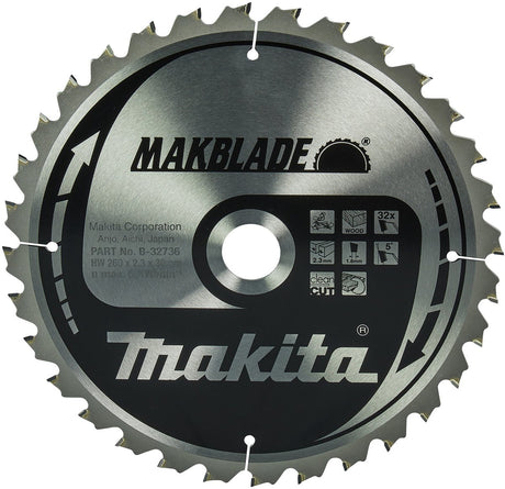 Makita Kappsägeblatt für Holz | makblade | ø 260 mm Achsloch 30 mm 32 Zähne – B-32736