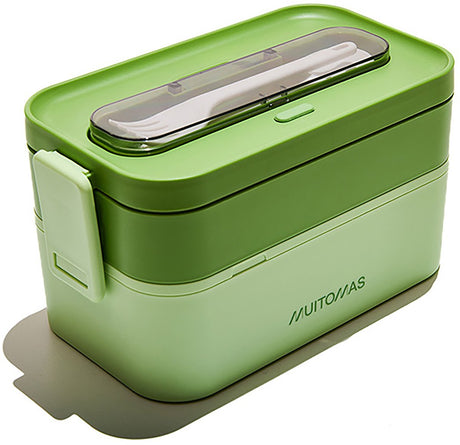Muitomas Lunchbox – 1,7 Liter – verschiedene Fächer – mikrowellen- und spülmaschinenfest – inklusive Besteck – grün