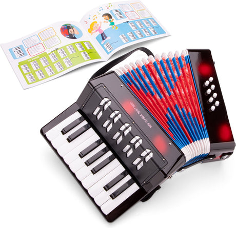 New classic toys ® speelgoed accordeon voor kinderen - speelgoedinstrument - zwart - inclusief muziekboekje met 8 liedjes - vanaf 3 jaar