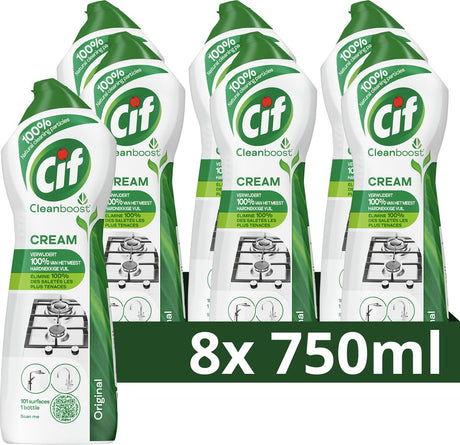 Cif - cleanboost schuurmiddel - 100% natuurlijke bestanddelen - 101 oppervlakken - 8 x 750 ml