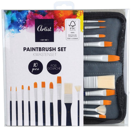Koopman Pinselset Gouache Aufbewahrungstasche 10 Stück FSC Holzmalerei.