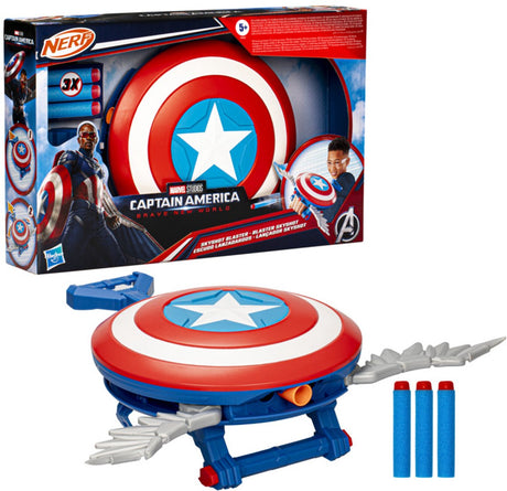 Hasbro Marvel Studios Captain America Brave New World Nerf Skyshot Blaster, Schild-Rollenspielspielzeug