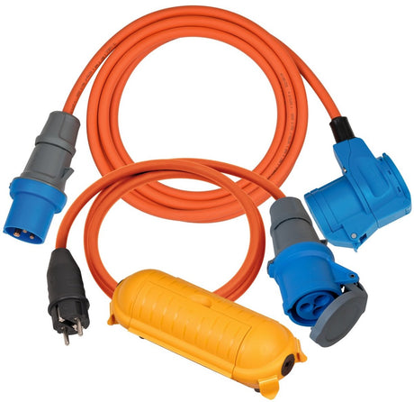 Brennerstuhl Camping-Starterset Cee-Adapterkabel 1,5m, Cee-230V-Verlängerungskabel 3m, Safe-Box Big IP44 (ideales Campingzubehör für jeden Campingurlaub, IP44)