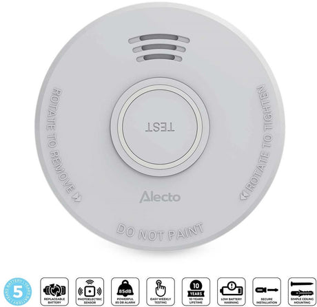 Alecto rookmelder sd530 - brandmelder met 5 jaar batterij - vervangbaar - voldoet aan europese norm - wit