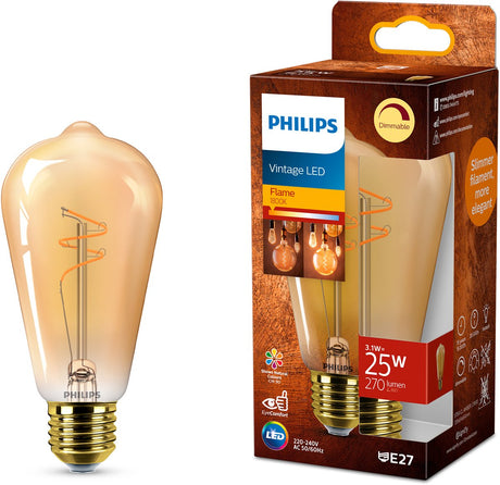 Philips led philips vintage led - dimbare lamp - 25w - extra warmwit licht: 1800k - e27 fitting - amberkleurig glas - lampvorm edison: st64