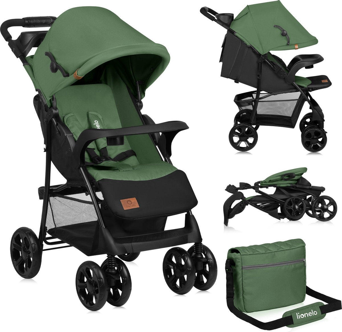 Lionelo Emma Plus – Buggy – leichter und langlebiger Kinderwagen – 5-Punkt-Gurt – Rückenlehnenverstellung bis in Liegeposition – verlängertes Verdeck mit Fenster – großer Korb – praktische Tasche und Organizer – Stoßdämpfer – geeignet für Kinder bis 15 kg
