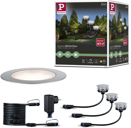 Paulmann Plug Shine LED Bodeneinbauleuchte Floor Eco Basic Set IP67 3000K 3x2W 21VA Silber