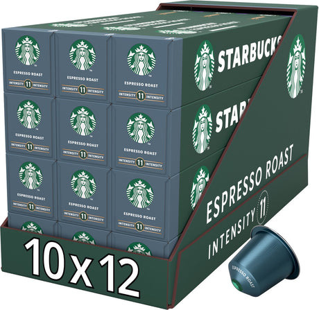Starbucks by Nespresso Kapseln Espresso Röstung – 10 Kaffeetassen x 12 Boxen