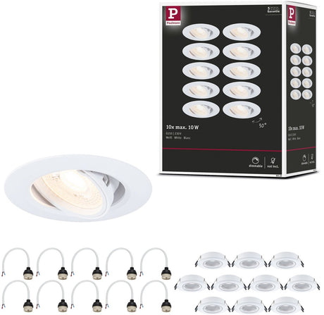 Paulmann inbouwlamp set van 10 zwenkbaar rond 90 mm 30° gu10 max. 10x10w 230v dimbaar wit