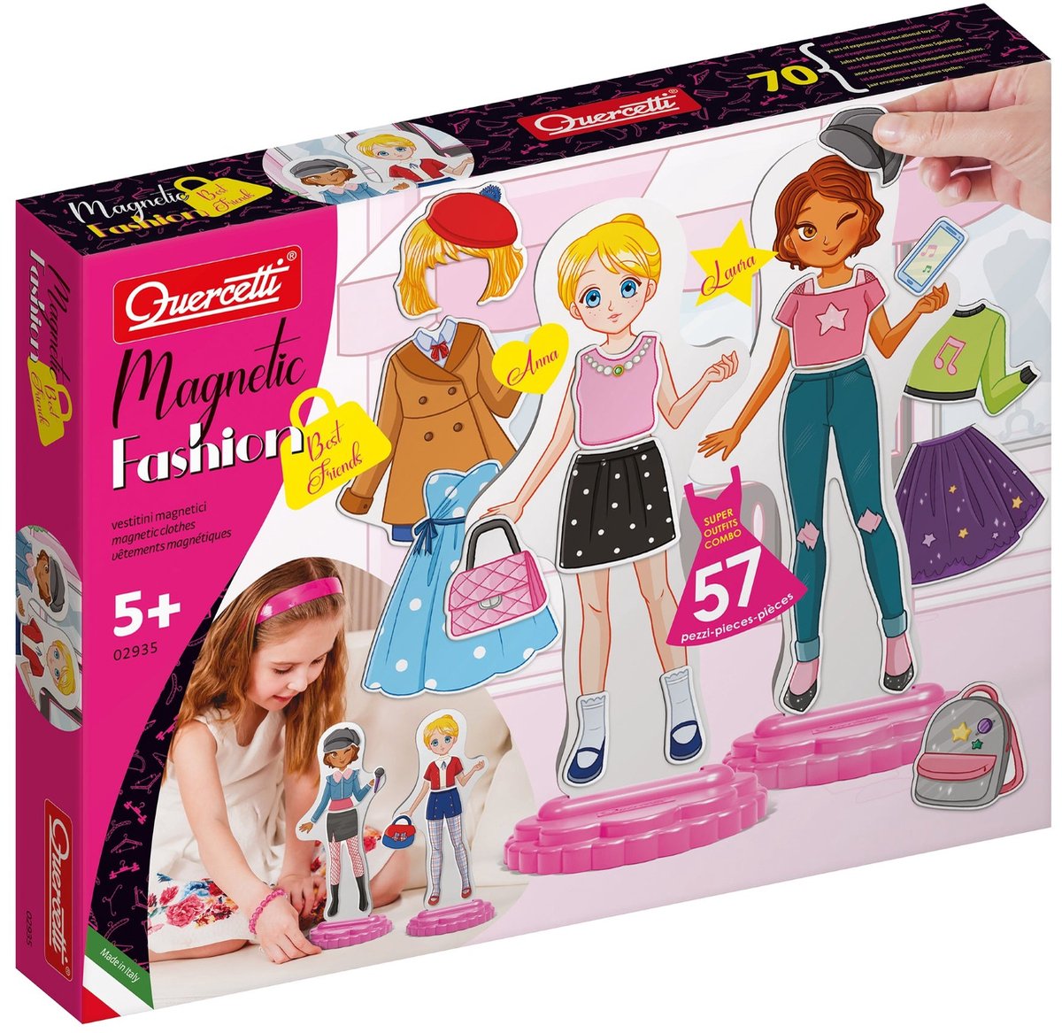 Quercetti Magnetische Mode-Anziehpuppe Beste Freunde – 57 Teile.