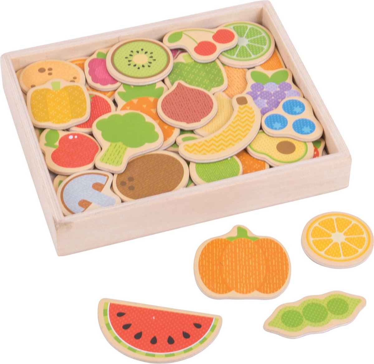 Bigjigs Holzmagnete Obst und Gemüse, 35 Stk.