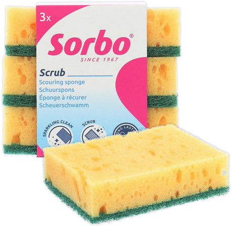 Sorbo Scheuerschwamm extra stark – 3 Stück – Reinigungsschwamm für Fett, Schmutz und Kalk – Gelb