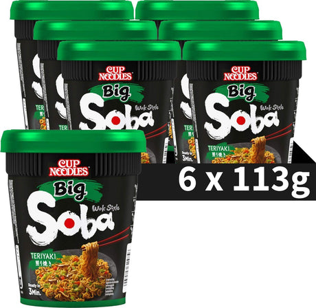 Nissin Soba Cup Nudeln groß – Nudeln im Teriyaki-Wok-Stil – Instantnudeln – 6 x 113 Gramm