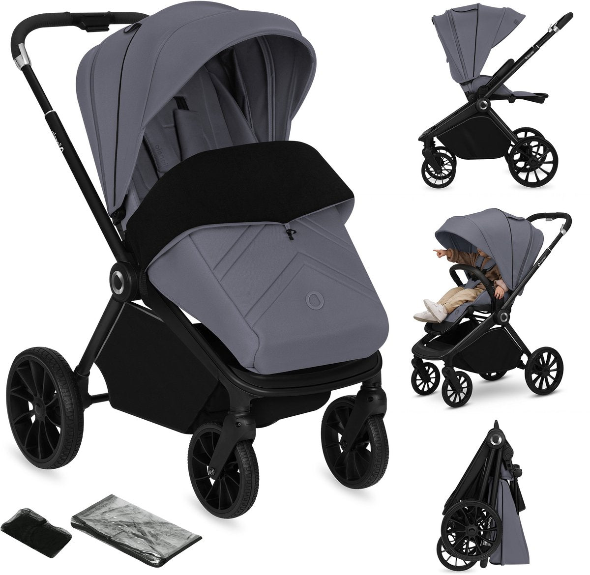 Lionelo Mika Plus Kinderwagen – All-Terrain-Räder – Leichtgewicht – verstellbarer Sitz – XXL-Verdeck mit UPF 50+ – kompakt faltbar – inklusive Zubehör