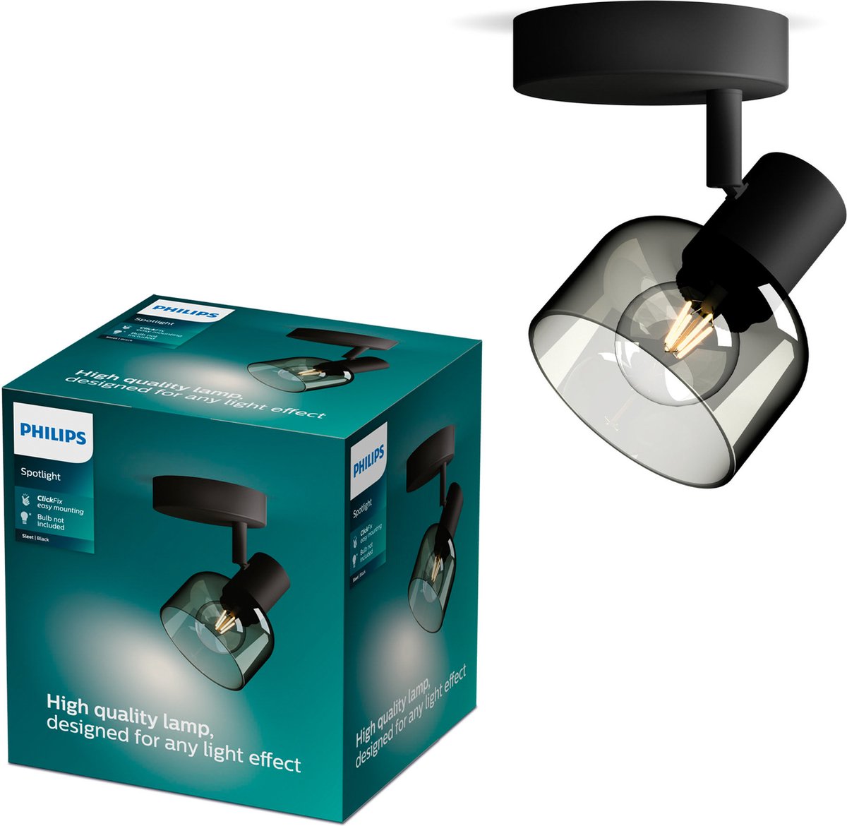 Philips led philips sleet spot - wandspot - met gerookt glas - kleine fitting e14