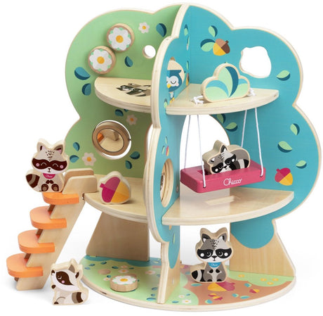 Chicco der große Baum mit Waschbären – My Wood Friends Montessori-Spielset (ab 2 Jahren)