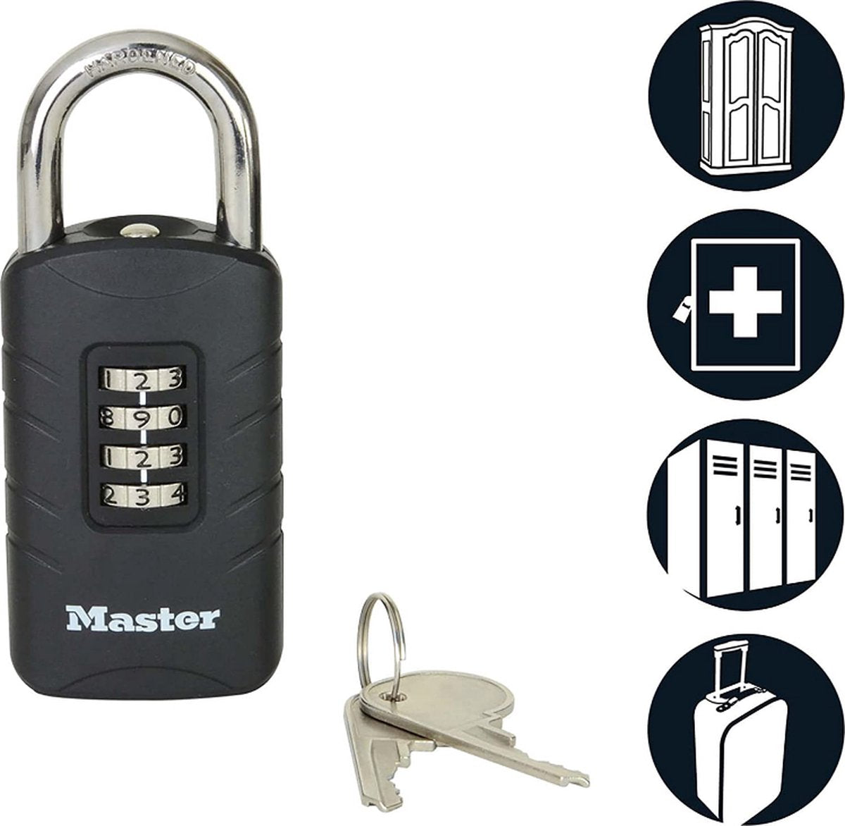 Masterlock Vorhängeschloss und Zahlenschloss in 1 – einzigartiges Schloss mit Zahlencode und Schlüssel – Zahlenschloss – Vorhängeschloss – Master Lock 656eurdblk
