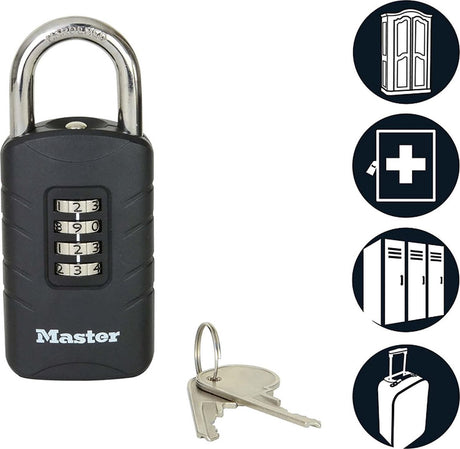 Masterlock Vorhängeschloss und Zahlenschloss in 1 – einzigartiges Schloss mit Zahlencode und Schlüssel – Zahlenschloss – Vorhängeschloss – Master Lock 656eurdblk