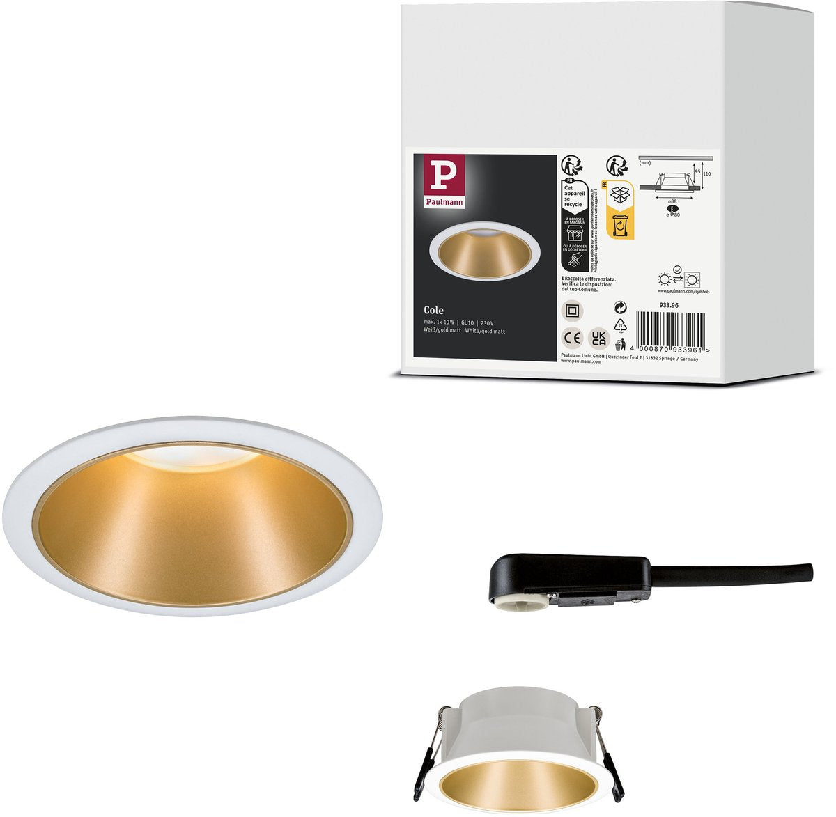 Paulmann Einbauleuchte Cole rund 88 mm GU10 max. 10W 230V dimmbar weiß, gold matt