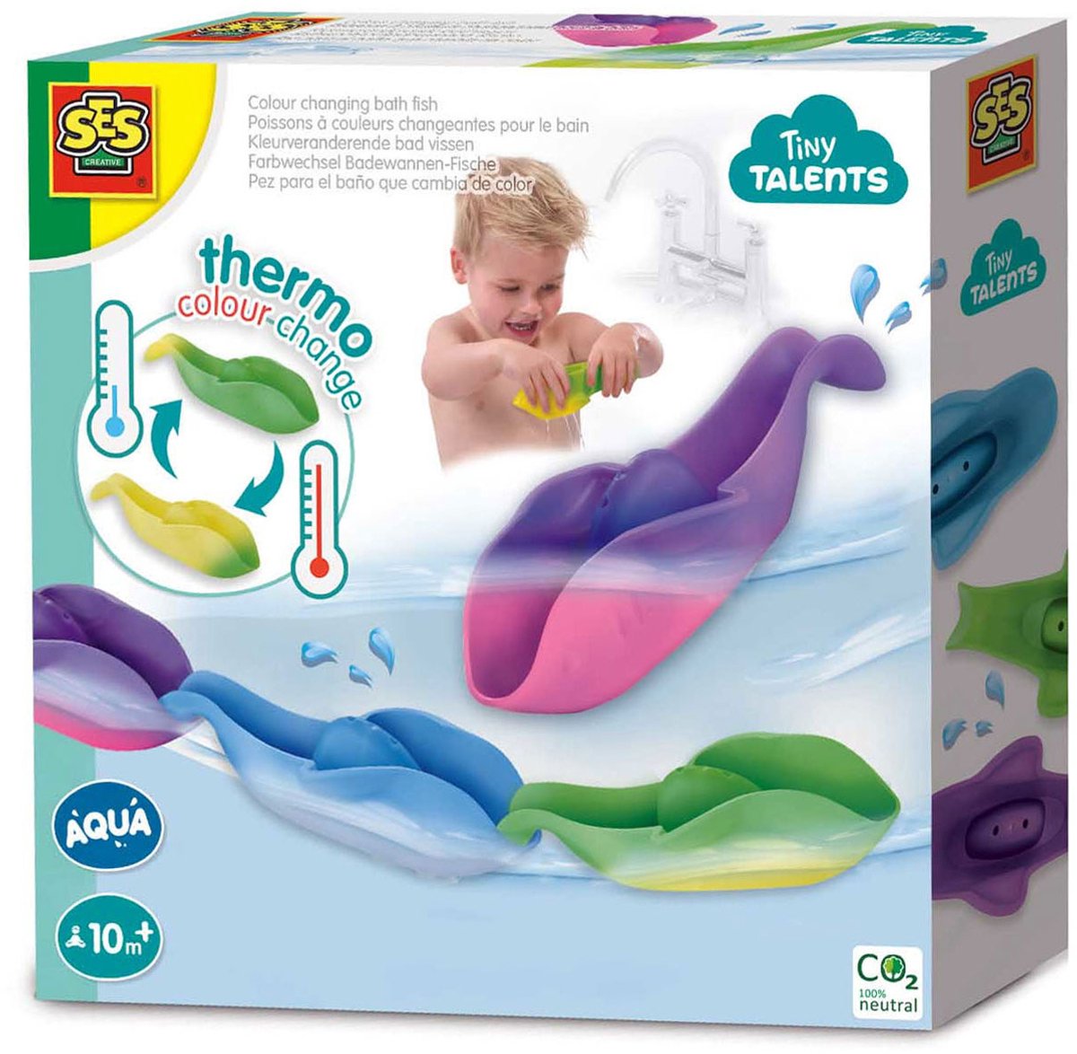 Ses kreativ – kleine Talente – Montessori-Badespielzeug – farbverändernde Fische in einer Reihe – 3 Teile – viele Spielmöglichkeiten – ändert die Farbe je nach Wassertemperatur – Spielzeug 1 Jahr