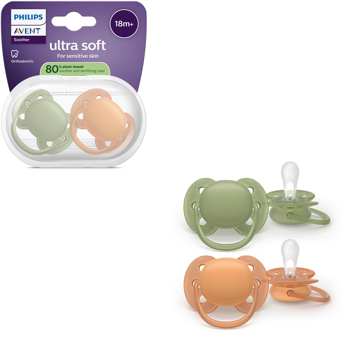 Philips avent ultra soft – superzachte siliconen fopspeen (18mnd+) – voor gevoelige huid – 2 stuks - scf093 05