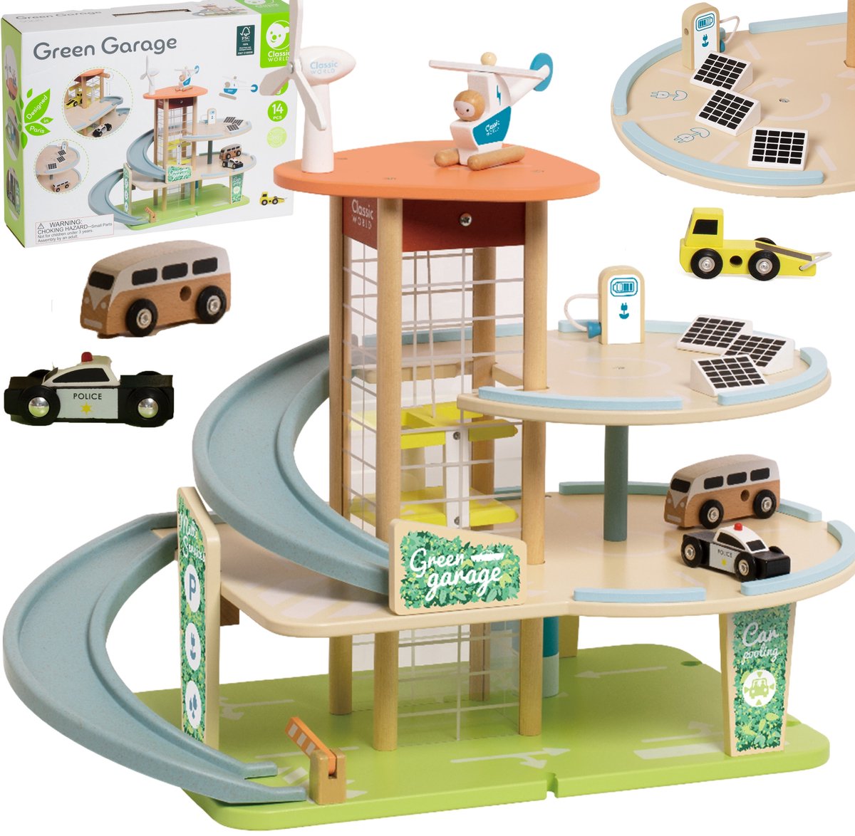 Nachhaltige Holzgarage von Classic World mit Zubehör, 19-tlg.