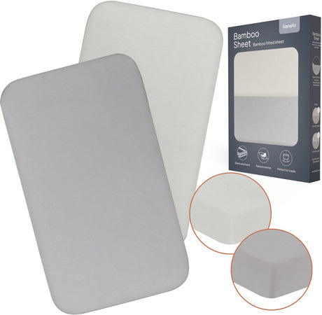 Lionelo Bambus-Laken-Set mit 2 Spannbettlaken 80 x 42 cm für Beistellbetten – universelle Passform, natürliche Bambus-Viskose, weich und atmungsaktiv, elastisch, geeignet für Matratzen bis 10 cm, waschbar bei 30 °C