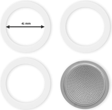 Bialetti – Aluminium-Filterplatten-Set (41 mm) – für Moka Express und Moka Induktion, 2 Köpfe – inklusive 3 Gummiringen (Innenringgröße 41 mm)