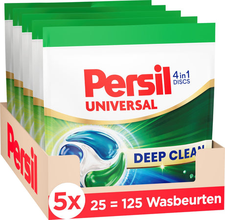 Persil Scheiben Universal – Waschmittelkapseln – 4-in-1-Scheiben – für alle Wäschefarben – Fleckenentfernung – 5 x 25 Wäschen