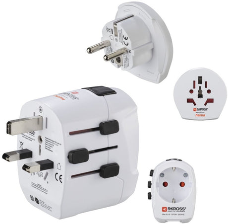 Hama Skross by Travel Plug - World Travel Pro - EUR (Typ E, F) zu World - inkl. Welt nach Europa - 2x USB-A - weiß