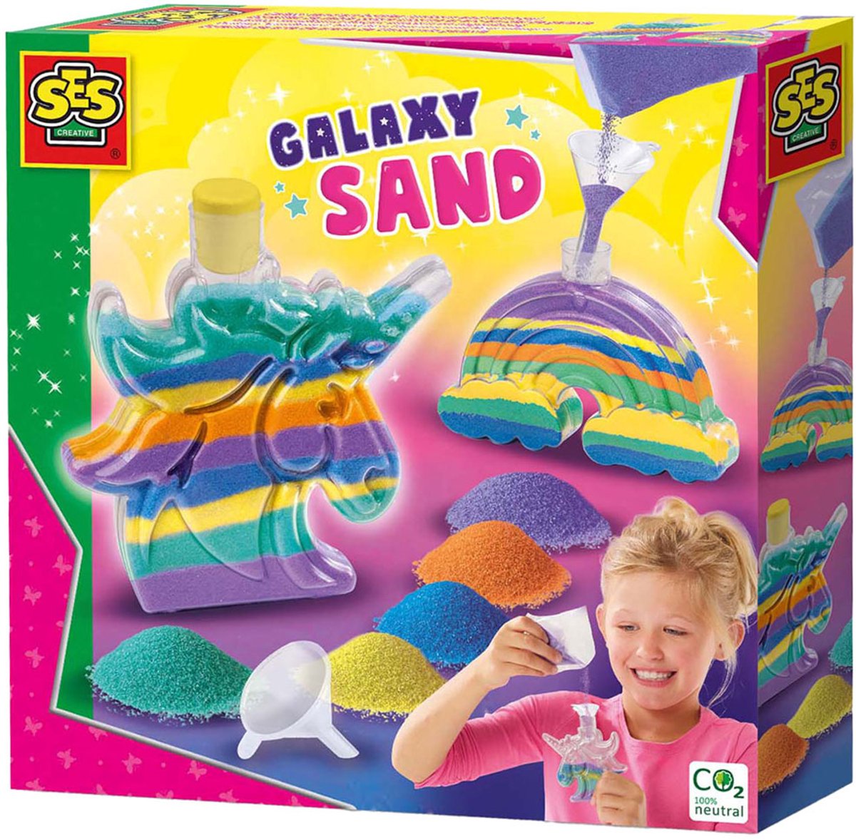 Ses Galaxie-Sandkunst – Einhorn und Regenbogen