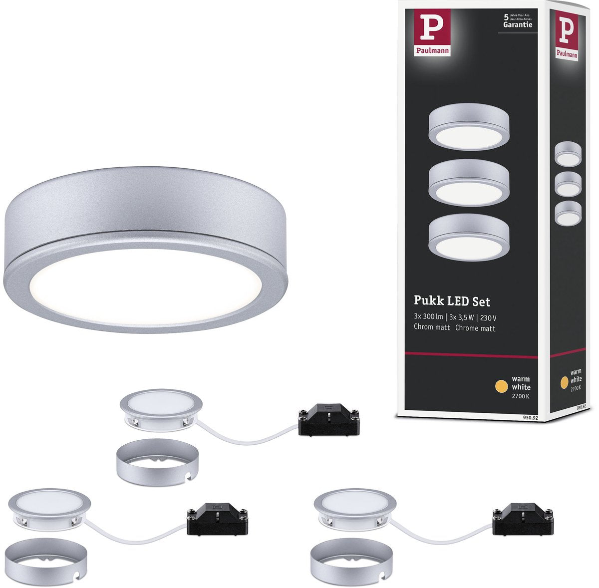 Paulmann LED Unterschrankbeleuchtung pukk 3x3,5w 65 mm 3x210lm 230v rund chrom matt