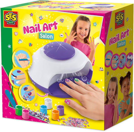 Ses creative – Nagelkunstsalon – Kindernagellack – batteriebetriebener Nageltrockner – Nagellack in 6 Farben – Einhorn-Dekorationen – Nagelfeile – Glitzerdiamanten – leicht zu entfernen – hergestellt in Holland – ab 6 Jahren