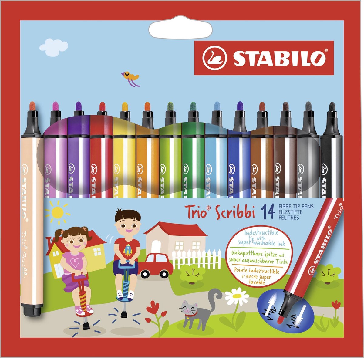 Stabilo Trio Scribbi – Filzstift mit gefederter Spitze – Set mit 14 Stück.
